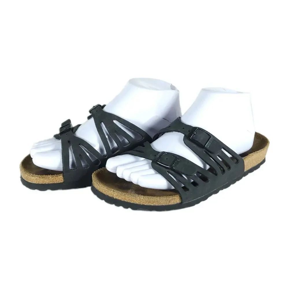 BIRKENSTOCK Granada Women's US7 EU38 Black Leather Strappy Slide Sandals